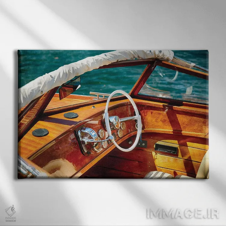 تابلو دکوراتیو فرمان و کنترل های قایق موتوری کلاسیک، دریاچه کومو، ایتالیا اثر جورج اوزه - نمای روبهرو روی دیوار