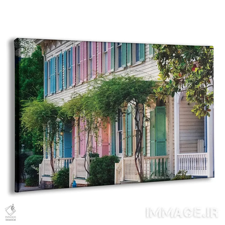 تابلو دکوراتیو خانه های تاریخی ردیفی رنگارنگ، ساوانا، جورجیا اثر جورج اوزه - نمای پرسپکتیو محصول