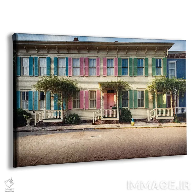 تابلو دکوراتیو خانه های تاریخی رنگارنگ، ساوانا، جورجیا اثر جورج اوزه - نمای پرسپکتیو محصول