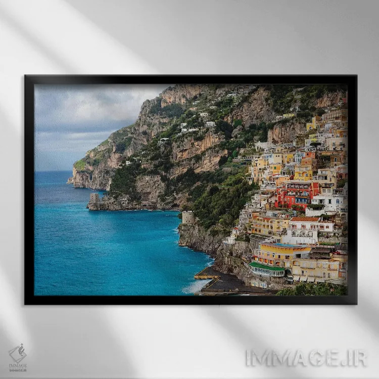 تابلو دکوراتیو شهر ساحلی دیدنی پوزیتانو اثر جورج اوزه - نمای قابدار مشکی