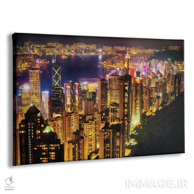 تابلو دکوراتیو نمای افق شبانه هنگ کنگ اثر جورج اوزه - نمای پرسپکتیو محصول