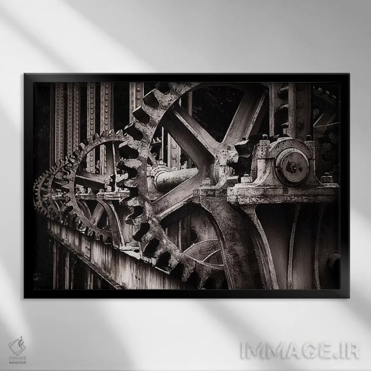 تابلو دکوراتیو چرخ دنده دریچه آبی در رود رون اثر جورج اوزه - نمای قابدار مشکی