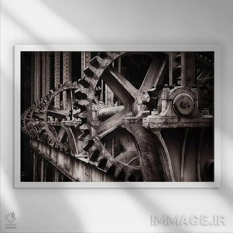 تابلو دکوراتیو چرخ دنده دریچه آبی در رود رون اثر جورج اوزه - نمای قابدار سفید