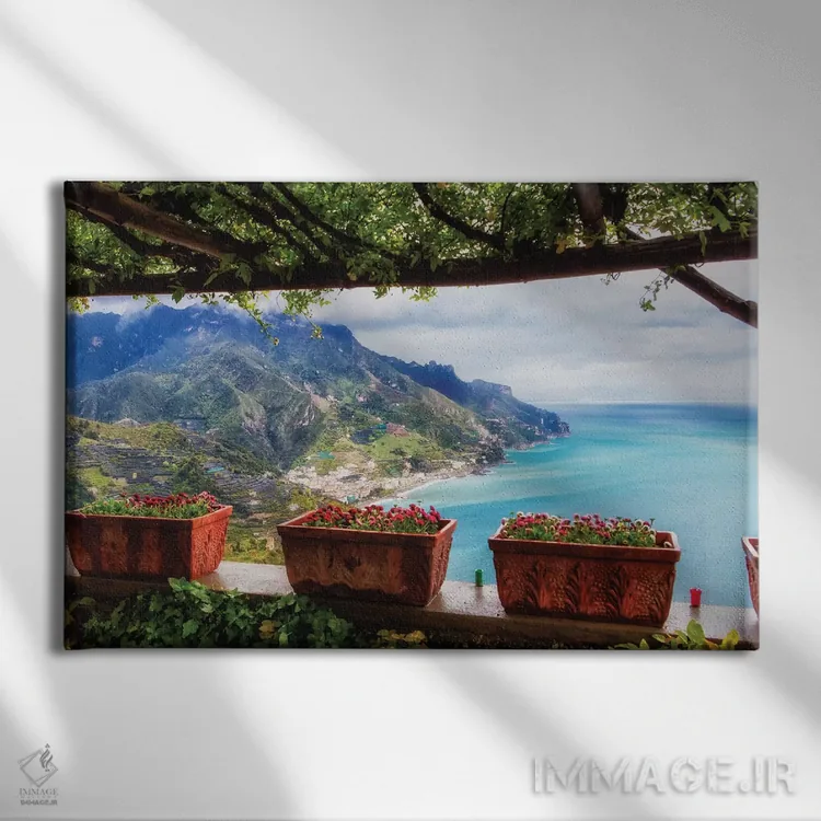 تابلو دکوراتیو نمای دیدنی از زیر داربست، راولو، ساحل آمالفی، کامپانیا، ایتال… اثر جورج اوزه - نمای روبهرو روی دیوار