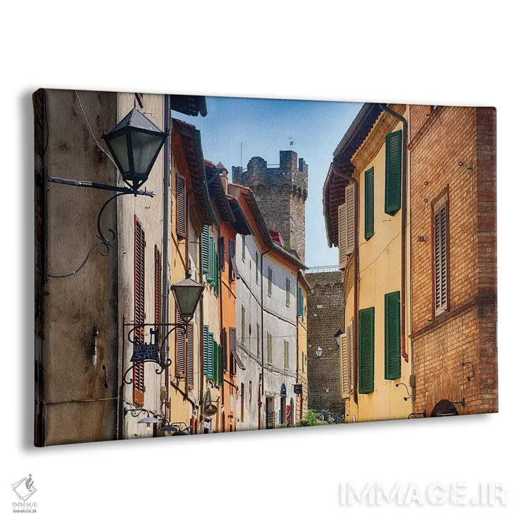 تابلو دکوراتیو خیابانی در مونتالچینو با برج قلعه، توسکانی، ایتالیا اثر جورج اوزه - نمای پرسپکتیو محصول