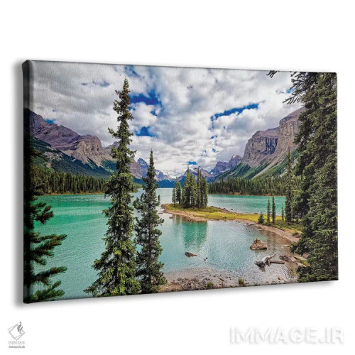 تابلو دکوراتیو نمای جزیره اسپیریت، دریاچه ملین، آلبرتا، کانادا اثر جورج اوزه - نمای پرسپکتیو محصول
