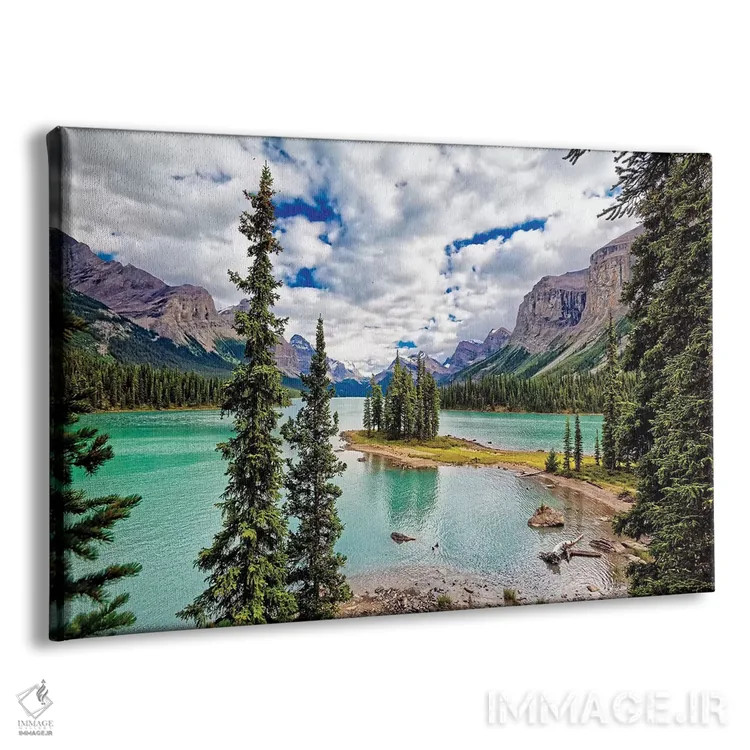 تابلو دکوراتیو نمای جزیره اسپیریت، دریاچه ملین، آلبرتا، کانادا اثر جورج اوزه - نمای پرسپکتیو محصول