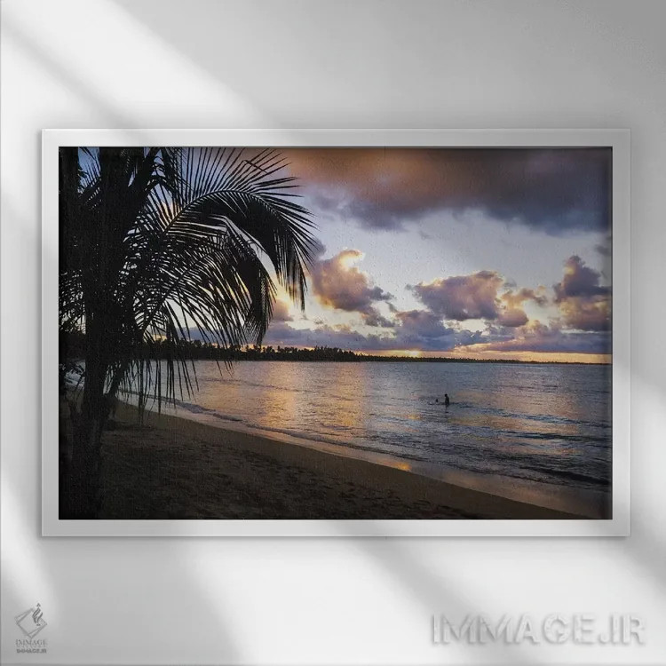 تابلو دکوراتیو غروب کارائیب، ساحل واسیا تلاگا، منطقه حفاظت شده طبیعی پینونس… اثر جورج اوزه - نمای قابدار سفید