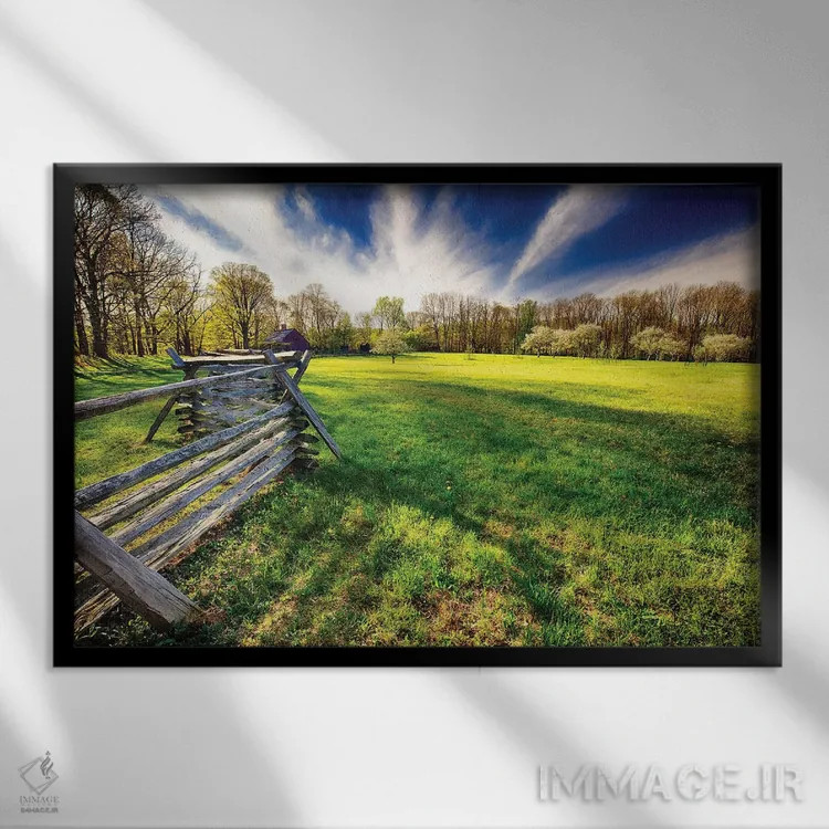 تابلو دکوراتیو مزرعه تاریخی در بهار، موریستاون، نیوجرسی اثر جورج اوزه - نمای قابدار مشکی