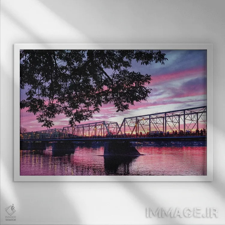 تابلو دکوراتیو غروب رودخانه دلاور در لامبرتویل، نیوجرسی اثر جورج اوزه - نمای قابدار سفید