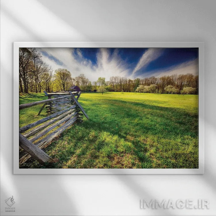 تابلو دکوراتیو مزرعه تاریخی در بهار، موریستاون، نیوجرسی اثر جورج اوزه - نمای قابدار سفید