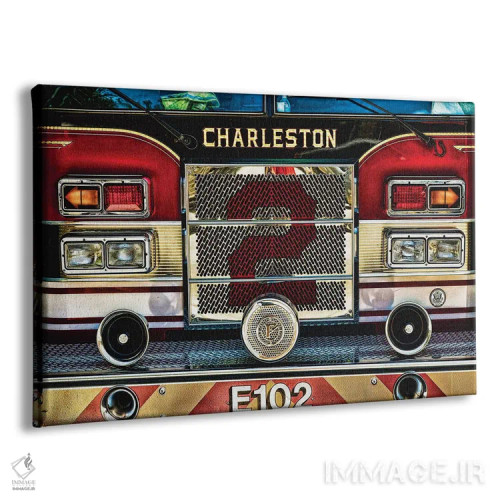 تابلو دکوراتیو نمای نزدیک جلوی ماشین آتش نشانی چارلستون اثر جورج اوزه - نمای پرسپکتیو محصول