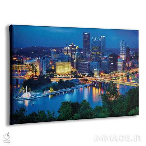 تابلو دکوراتیو نمای شبانه مرکز شهر پیتسبورگ اثر جورج اوزه - نمای پرسپکتیو محصول