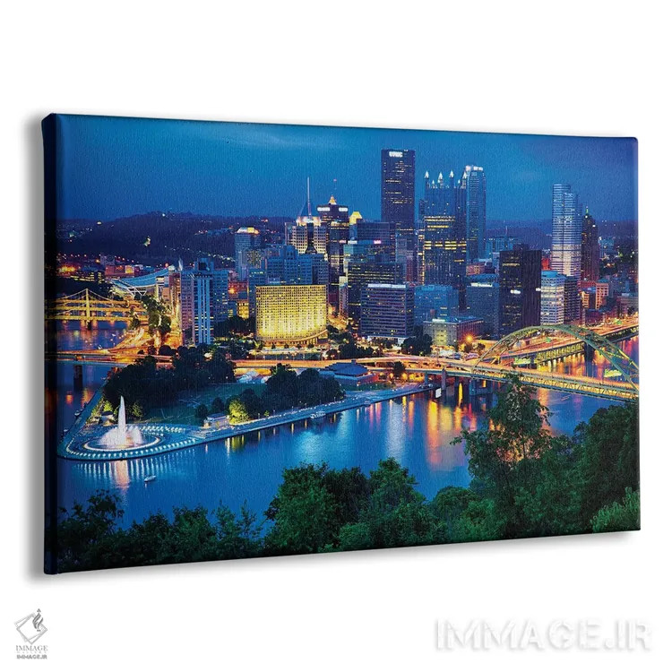 تابلو دکوراتیو نمای شبانه مرکز شهر پیتسبورگ اثر جورج اوزه - نمای پرسپکتیو محصول