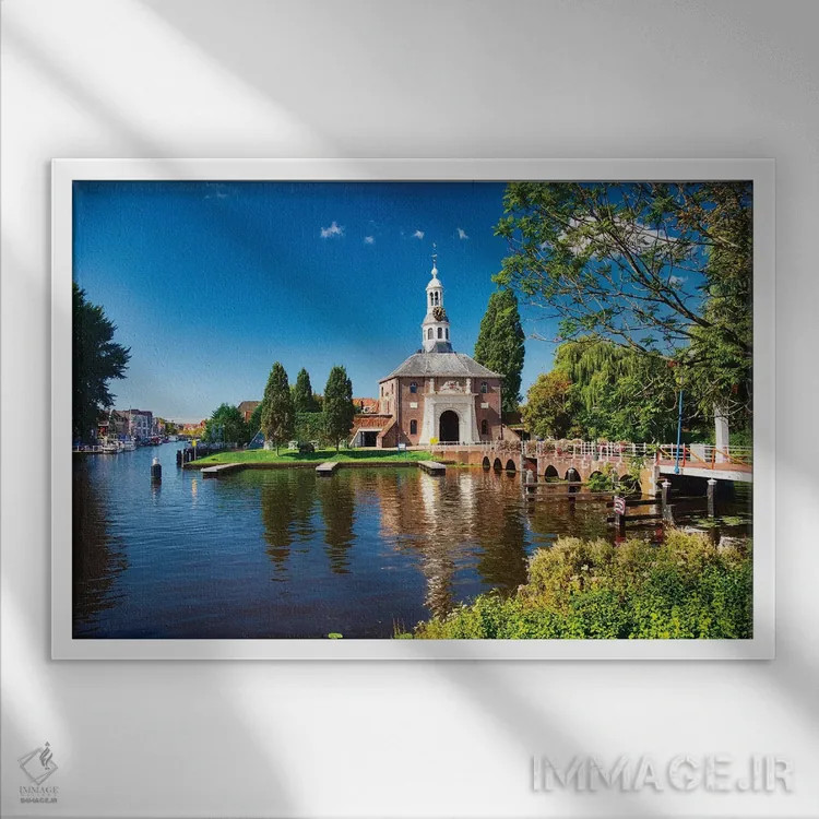 تابلو دکوراتیو زایله پورت یکی از دو دروازه شهر لیدن اثر جورج اوزه - نمای قابدار سفید