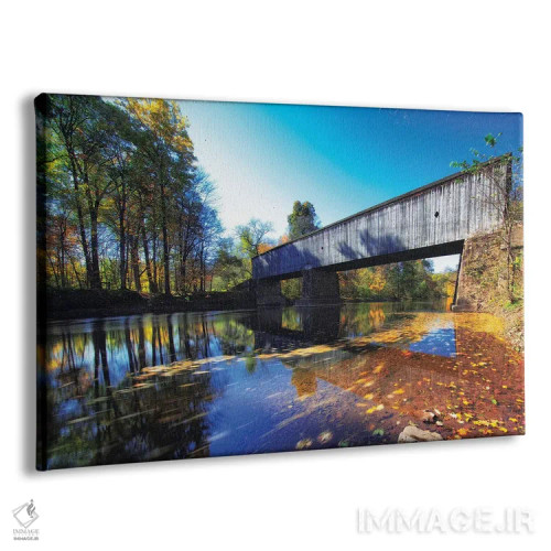 تابلو دکوراتیو منظره پاییزی در پل سرپوشیده شوفیلد فورد اثر جورج اوزه - نمای پرسپکتیو محصول
