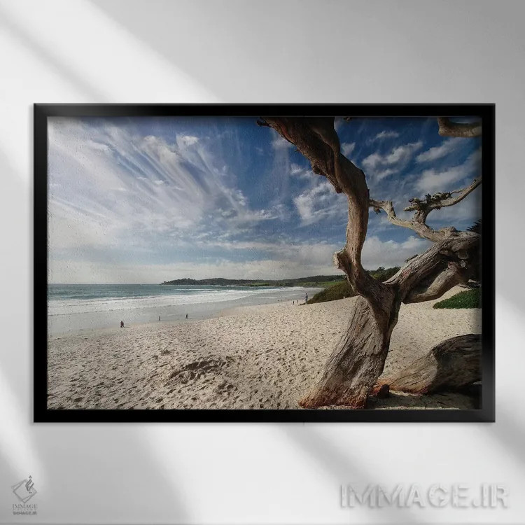 تابلو دکوراتیو نمای ساحلی کرمل کنار دریا، کالیفرنیا اثر جورج اوزه - نمای قابدار مشکی