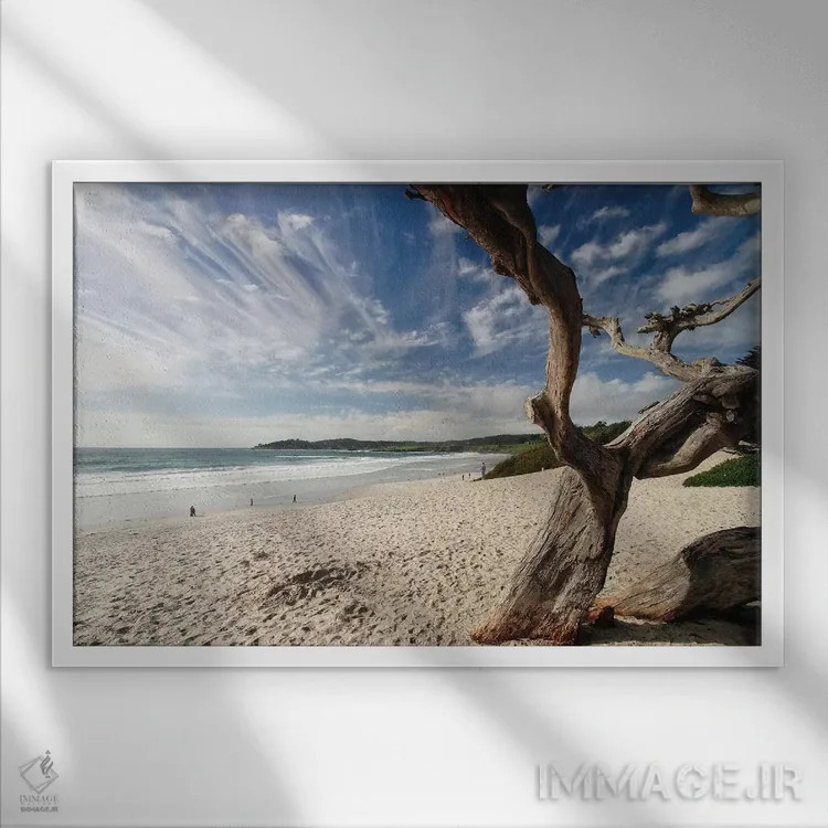 تابلو دکوراتیو نمای ساحلی کرمل کنار دریا، کالیفرنیا اثر جورج اوزه - نمای قابدار سفید