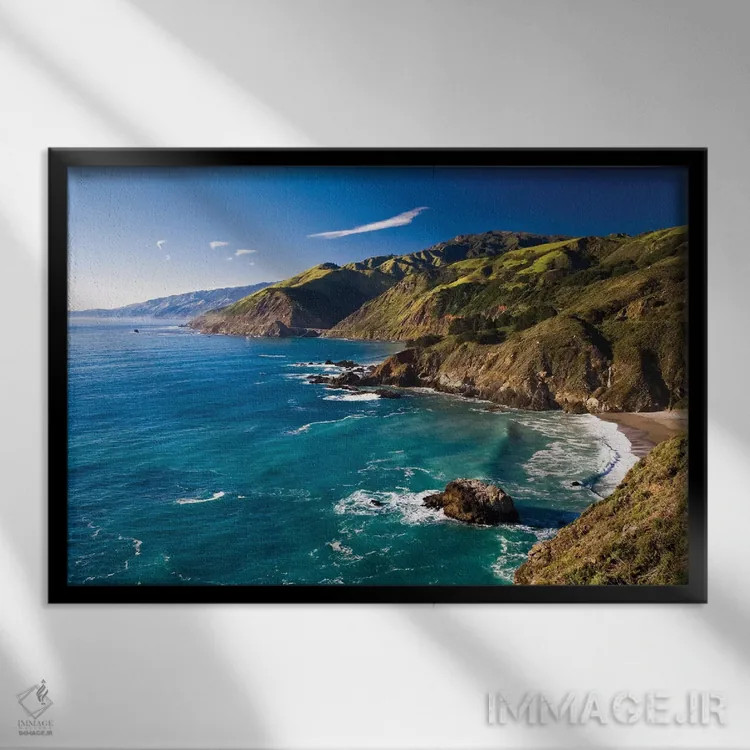 تابلو دکوراتیو ساحل بیگ سور در امتداد بیگ کریک اثر جورج اوزه - نمای قابدار مشکی