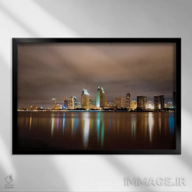 تابلو دکوراتیو پانورامای شبانه سن دیگو اثر جورج اوزه - نمای قابدار مشکی