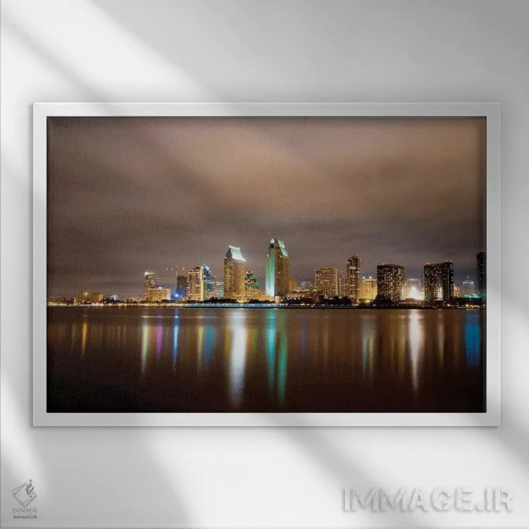 تابلو دکوراتیو پانورامای شبانه سن دیگو اثر جورج اوزه - نمای قابدار سفید