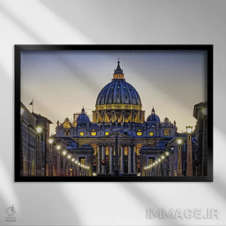 تابلو دکوراتیو باسیلیکای سنت پیترز در شب اثر جورج اوزه - نمای قابدار مشکی