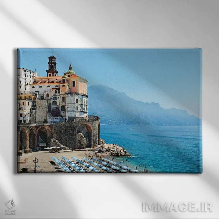 تابلو دکوراتیو ساحل آترانی، ساحل آمالفی، ایتالیا اثر جورج اوزه - نمای روبهرو روی دیوار
