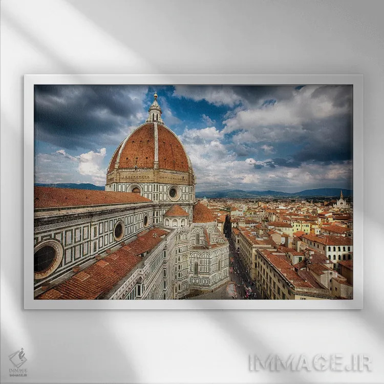 تابلو دکوراتیو گنبد کلیسای سانتاماریا دل فیوره، فلورانس، توسکانی، ایتالیا اثر جورج اوزه - نمای قابدار سفید