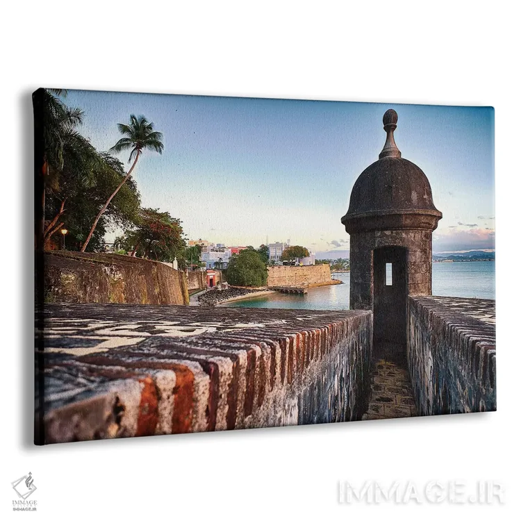 تابلو دکوراتیو دیوارها و دروازه شهر سن خوآن قدیم با برجک نگهبانی، پورتوریکو اثر جورج اوزه - نمای پرسپکتیو محصول