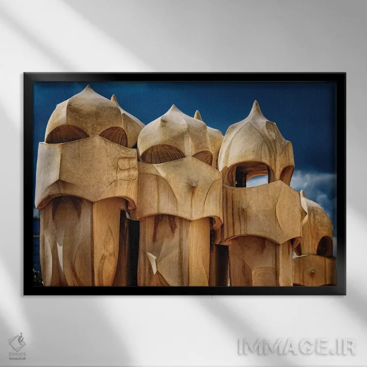 تابلو دکوراتیو دودکش های لا پیدررا، بارسلونا، کاتالونیا، اسپانیا اثر جورج اوزه - نمای قابدار مشکی