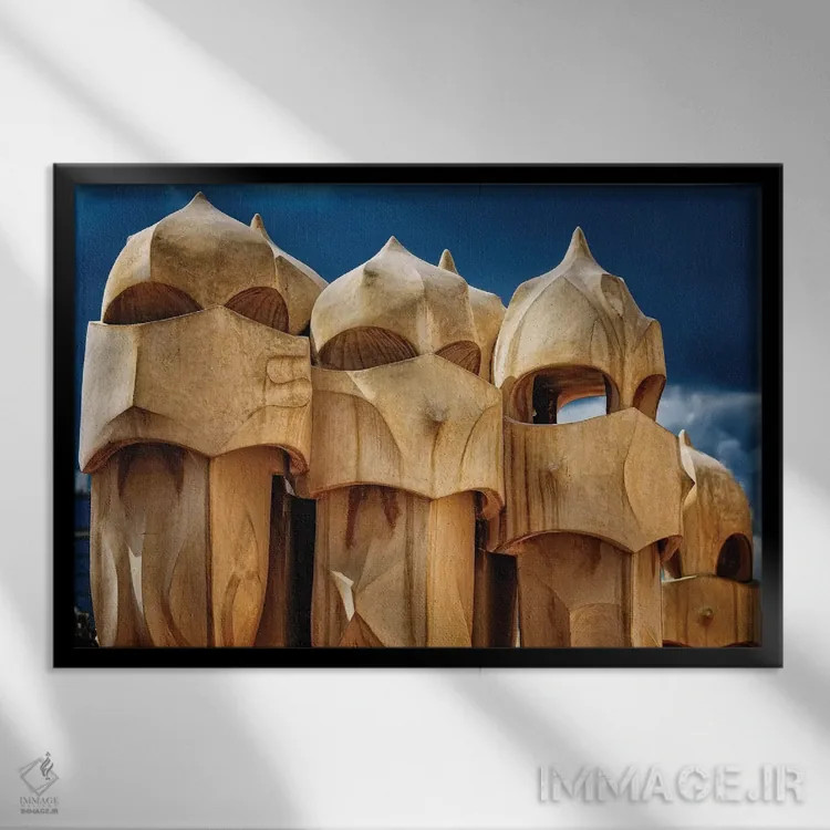 تابلو دکوراتیو دودکش های لا پیدررا، بارسلونا، کاتالونیا، اسپانیا اثر جورج اوزه - نمای قابدار مشکی