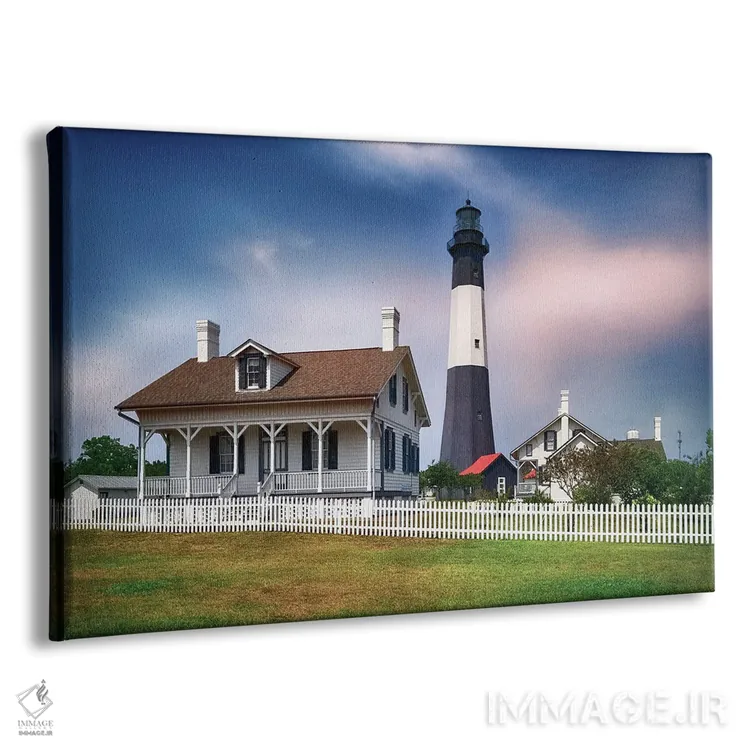 تابلو دکوراتیو فانوس دریایی تایبی آیلند با کلبه نگهبان، ساحل ساوانا، جورجیا اثر جورج اوزه - نمای پرسپکتیو محصول