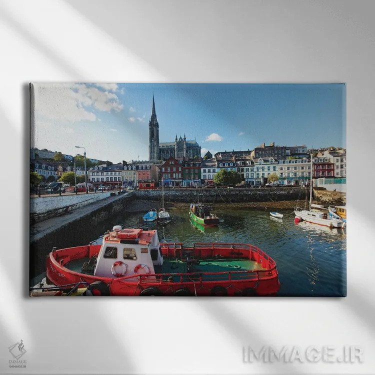 تابلو دکوراتیو Cobh, County Cork, Ireland,ساحل بندر، کوو، شهرستان کورک، ایرل… اثر جورج اوزه - نمای روبهرو روی دیوار
