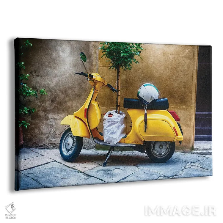 تابلو دکوراتیو Pienza, Tuscany, Italy,اسکوتر قدیمی با درخت کوچک پارک شده کنا… اثر جورج اوزه - نمای پرسپکتیو محصول