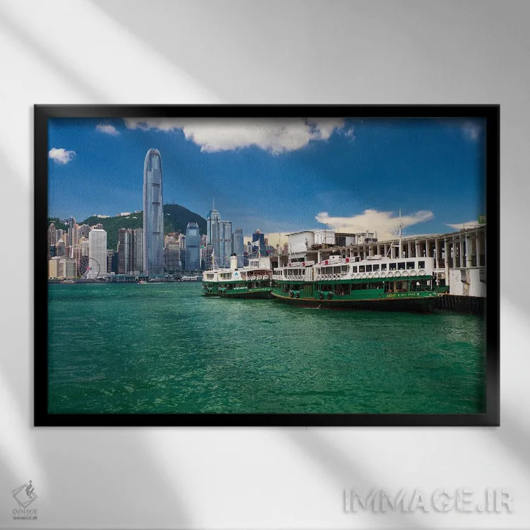 تابلو دکوراتیو Hong Kong,اسکله استارفری در کولون، هنگ کنگ اثر جورج اوزه - نمای قابدار مشکی