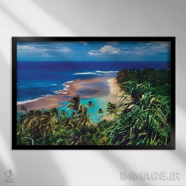 تابلو دکوراتیو ساحل Ke'E از مسیر کالالائو، ساحل شمالی کائوآی، هاوایی اثر جورج اوزه - نمای قابدار مشکی
