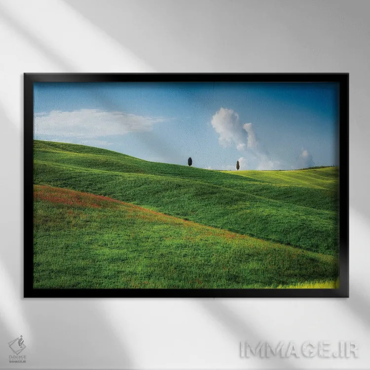 تابلو دکوراتیو Tuscany, Italy,تپه های نرم با درختان سرو، توسکانی، ایتالیا اثر جورج اوزه - نمای قابدار مشکی