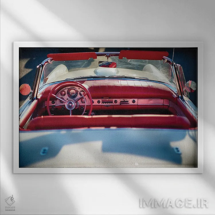 تابلو دکوراتیو فورد تاندربرد کلاسیک با سقف باز اثر جورج اوزه - نمای قابدار سفید