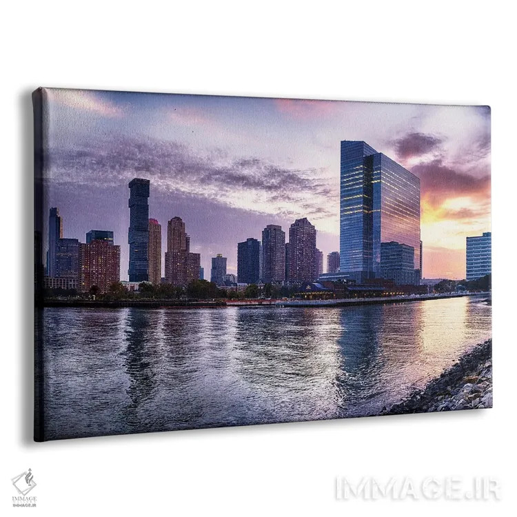 تابلو دکوراتیو نمای خط افق نیوپورت در جرسی سیتی هنگام غروب اثر جورج اوزه - نمای پرسپکتیو محصول