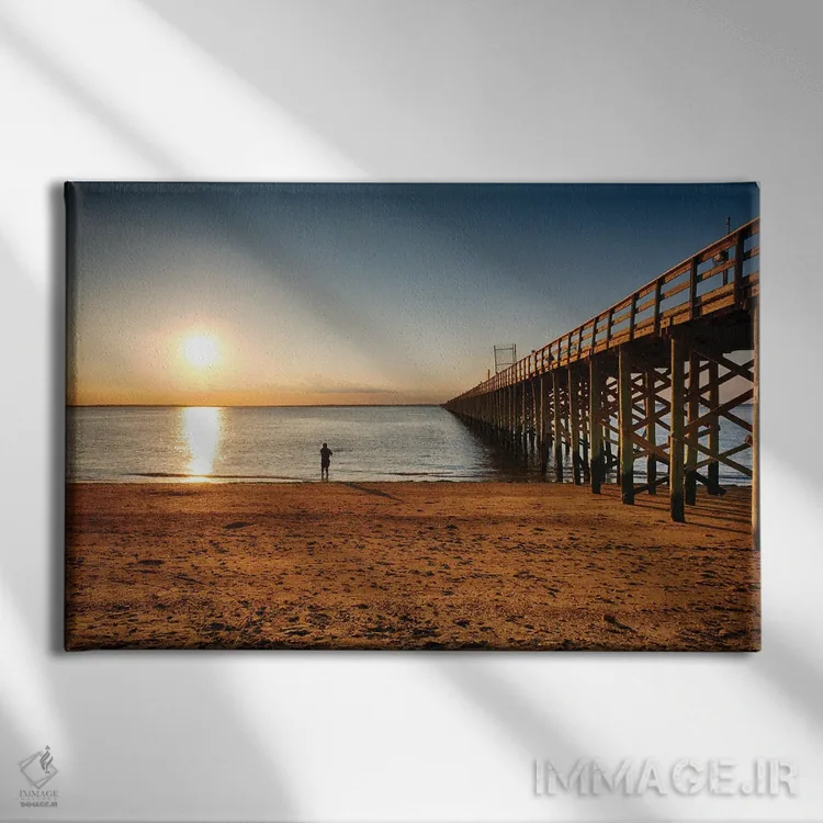 تابلو دکوراتیو پرسپکتیو اسکله چوبی در غروب، کینزبورگ، نیوجرسی اثر جورج اوزه - نمای روبهرو روی دیوار