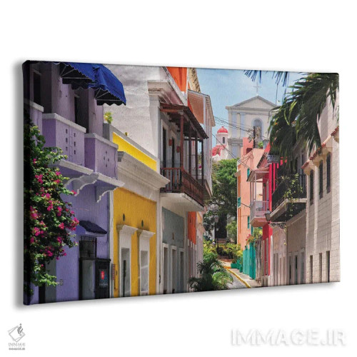 تابلو دکوراتیو خیابان های رنگارنگ سن خوان قدیمی، پورتوریکو اثر جورج اوزه - نمای پرسپکتیو محصول