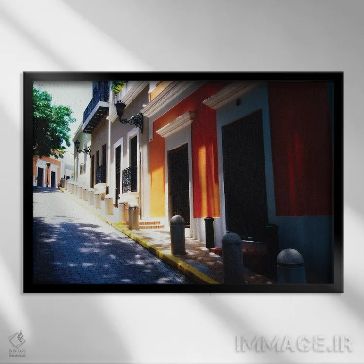 تابلو دکوراتیو خیابان کله د سول، سن خوان قدیمی، پورتوریکو اثر جورج اوزه - نمای قابدار مشکی