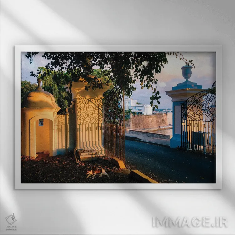 تابلو دکوراتیو دروازه های لا فورتالزا، سن خوان قدیمی، پورتوریکو اثر جورج اوزه - نمای قابدار سفید