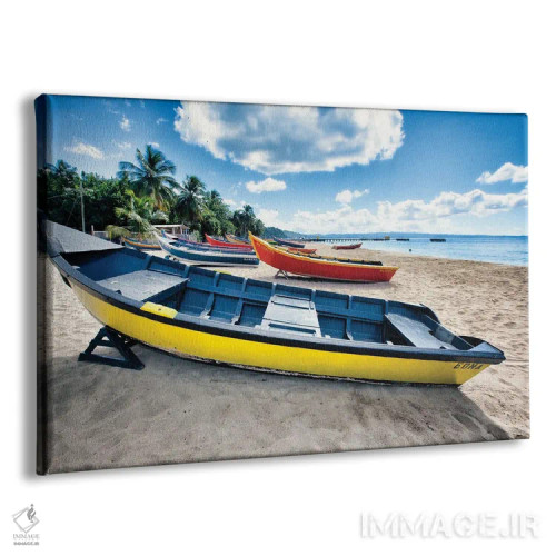 تابلو دکوراتیو ردیفی از قایق های سنتی کوچک ماهیگیری در ساحل، آگوادیا، پورتور… اثر جورج اوزه - نمای پرسپکتیو محصول