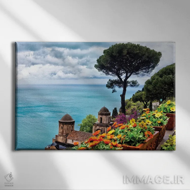 تابلو دکوراتیو نمای زاویه بلند از ویلا روفولو، راولو، کامپانیا، ایتالیا اثر جورج اوزه - نمای روبهرو روی دیوار