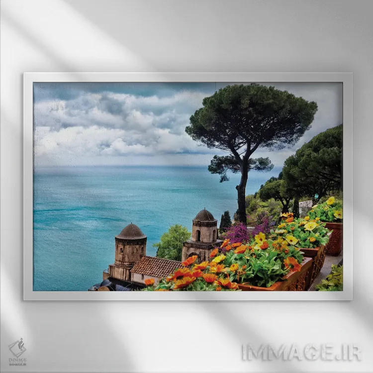 تابلو دکوراتیو نمای زاویه بلند از ویلا روفولو، راولو، کامپانیا، ایتالیا اثر جورج اوزه - نمای قابدار سفید