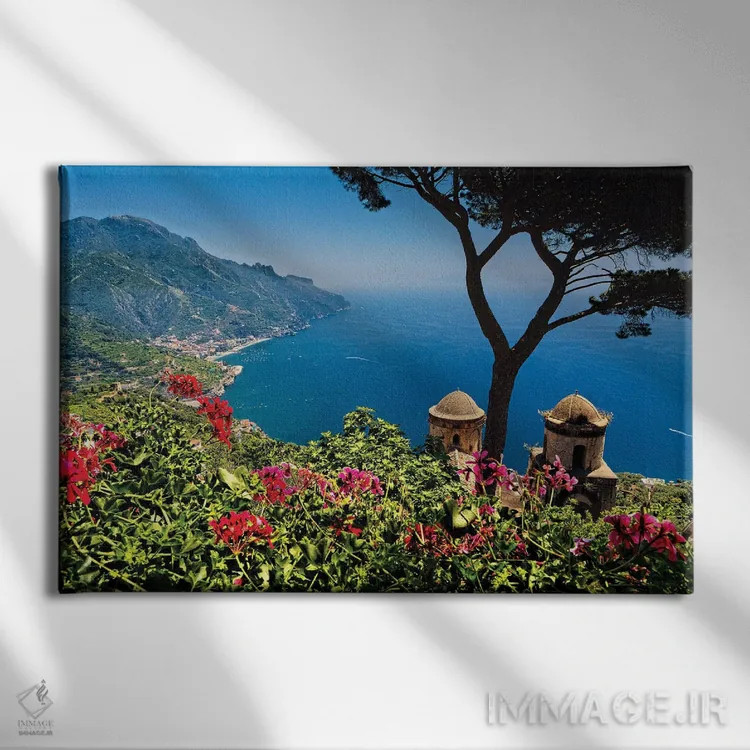 تابلو دکوراتیو چشم انداز زیبای ساحل آمالفی در راولو، کامپانیا، ایتالیا اثر جورج اوزه - نمای روبهرو روی دیوار