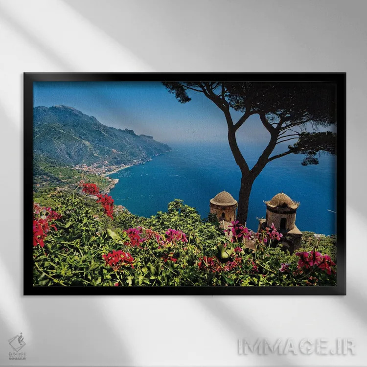 تابلو دکوراتیو چشم انداز زیبای ساحل آمالفی در راولو، کامپانیا، ایتالیا اثر جورج اوزه - نمای قابدار مشکی