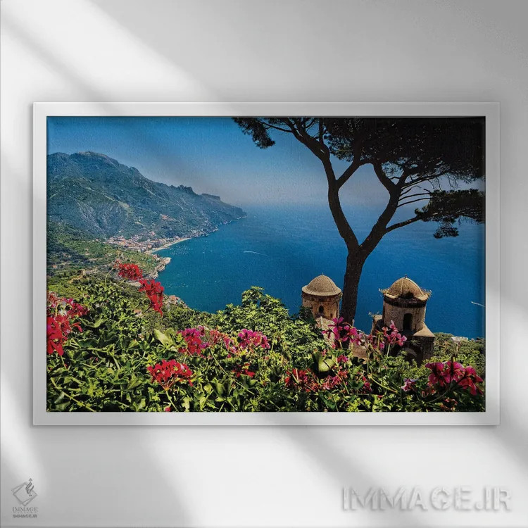 تابلو دکوراتیو چشم انداز زیبای ساحل آمالفی در راولو، کامپانیا، ایتالیا اثر جورج اوزه - نمای قابدار سفید