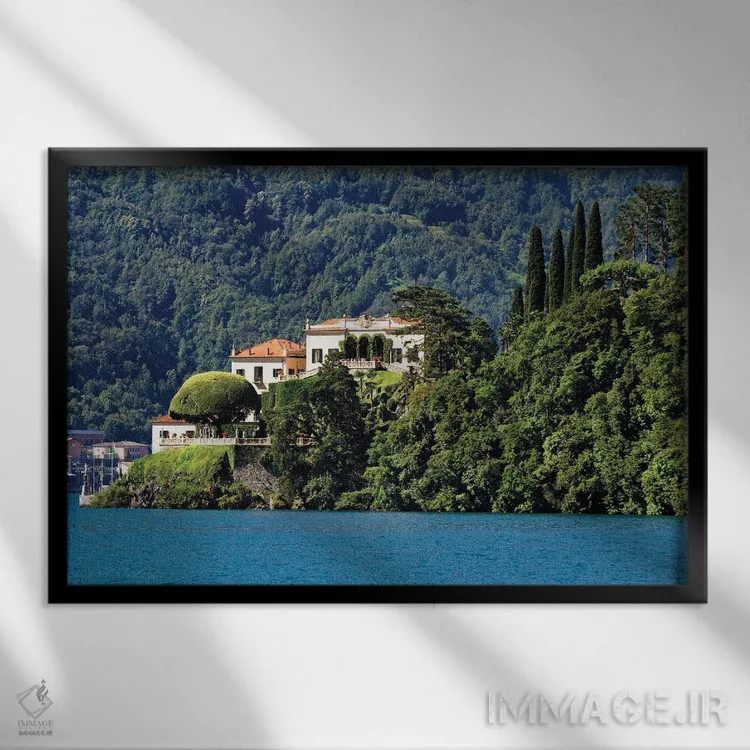 تابلو دکوراتیو ویلا بالبینیلو، لنو کومو، دریاچه کومو، لمباردی، ایتالیا اثر جورج اوزه - نمای قابدار مشکی